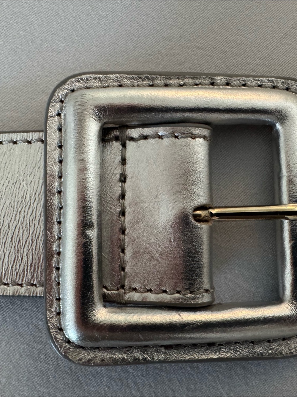 Veronica Beard Metallic Silver Leather Belt with Silver Buckle